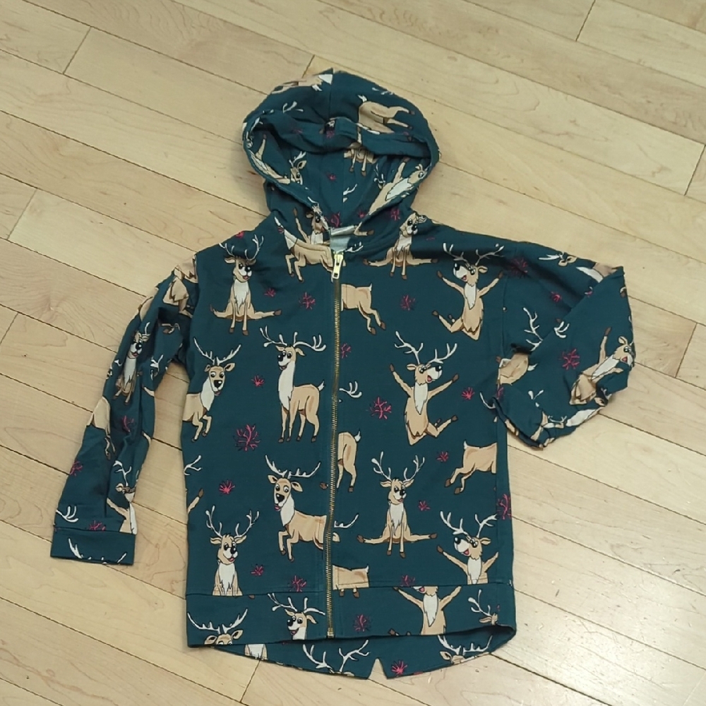 Kids Reindeer Print Hoodie - Green - 10 Years